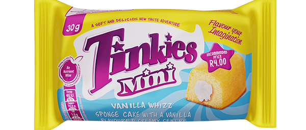 Wrapping of Tinkies Mini Vanilla Whizz Spongecake with a vanilla flavoured centre